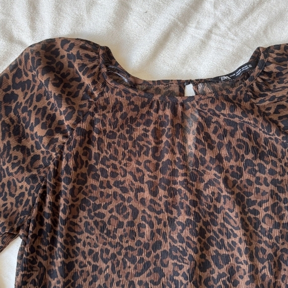 Zara Brown Sheer Leopard Print Blouse - Picture 9 of 9